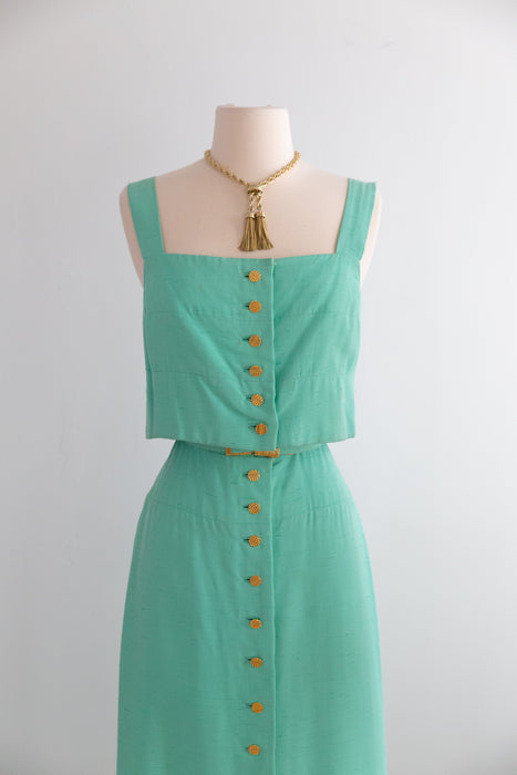 Impossibly Chic 1960's Seafoam Green Evening Dress By Mollie Parnis New York / M