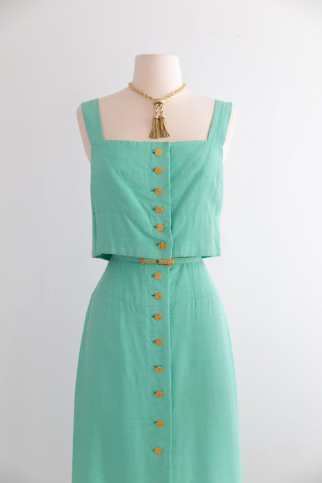 Impossibly Chic 1960's Seafoam Green Evening Dress By Mollie Parnis New York / M