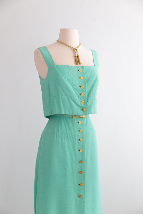 Impossibly Chic 1960's Seafoam Green Evening Dress By Mollie Parnis New York / M