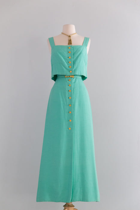 Impossibly Chic 1960's Seafoam Green Evening Dress By Mollie Parnis New York / M