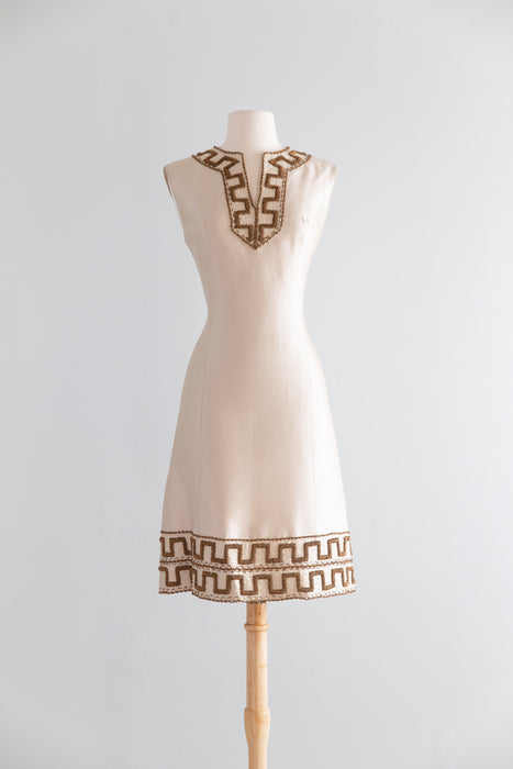 Stunning 1960's Shantung Silk Beaded Cocktail Dress / SM