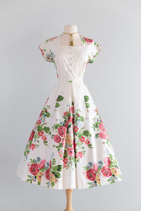 Wonderful 1950's Cotton Chintz Two Piece Skirt and Blouse Set By Agnes Barrett / S