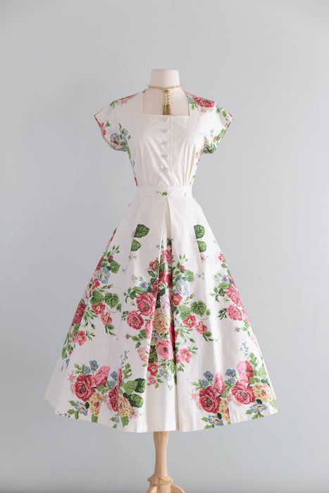 Wonderful 1950's Cotton Chintz Two Piece Skirt and Blouse Set By Agnes Barrett / S