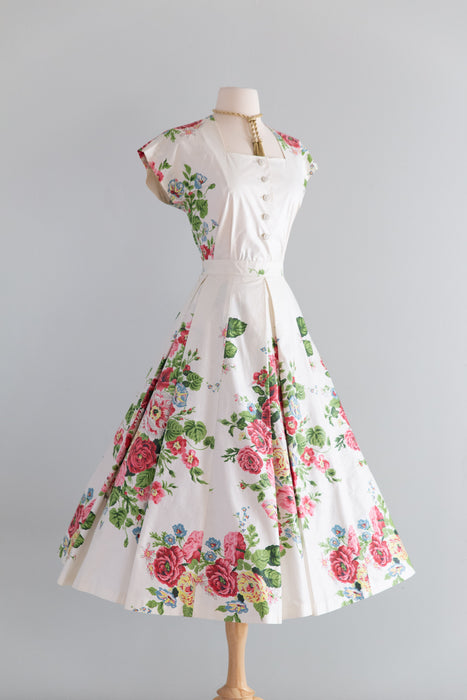 Wonderful 1950's Cotton Chintz Two Piece Skirt and Blouse Set By Agnes Barrett / S