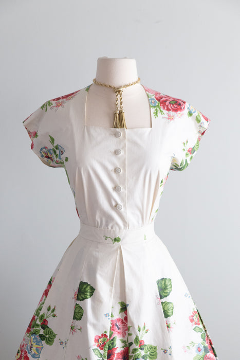 Wonderful 1950's Cotton Chintz Two Piece Skirt and Blouse Set By Agnes Barrett / S