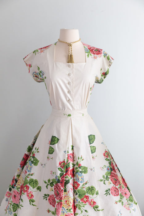 Wonderful 1950's Cotton Chintz Two Piece Skirt and Blouse Set By Agnes Barrett / S
