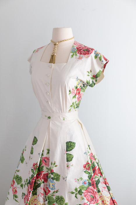 Wonderful 1950's Cotton Chintz Two Piece Skirt and Blouse Set By Agnes Barrett / S