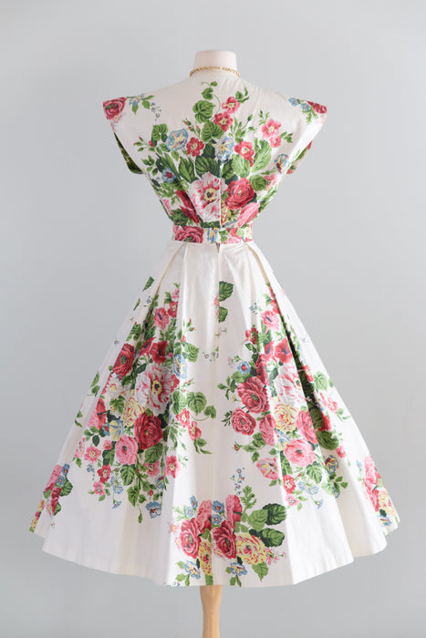 Wonderful 1950's Cotton Chintz Two Piece Skirt and Blouse Set By Agnes Barrett / S