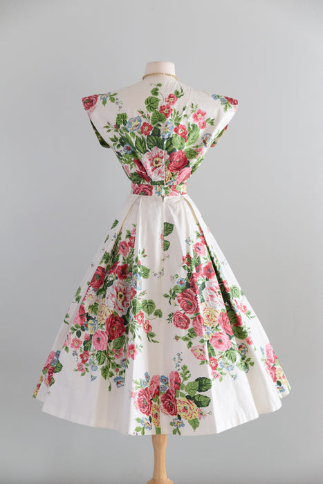 Wonderful 1950's Cotton Chintz Two Piece Skirt and Blouse Set By Agnes Barrett / S
