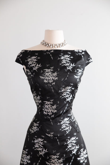 Gorgeous 1950's Chinese Silk Cocktail Dress With OTS Neckline / M