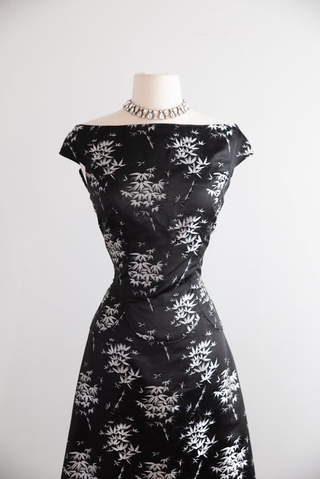 Gorgeous 1950's Chinese Silk Cocktail Dress With OTS Neckline / M