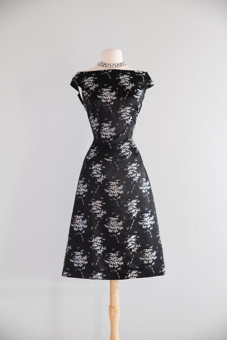 Gorgeous 1950's Chinese Silk Cocktail Dress With OTS Neckline / M