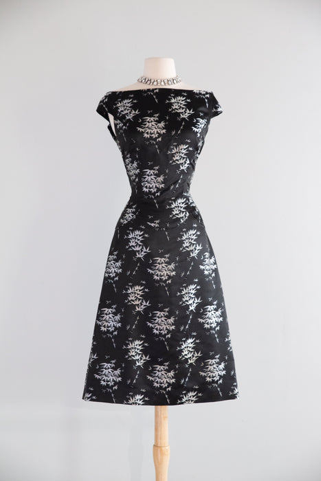 Gorgeous 1950's Chinese Silk Cocktail Dress With OTS Neckline / M