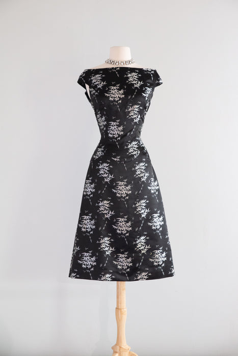 Gorgeous 1950's Chinese Silk Cocktail Dress With OTS Neckline / M