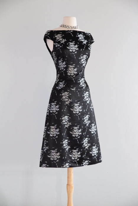 Gorgeous 1950's Chinese Silk Cocktail Dress With OTS Neckline / M