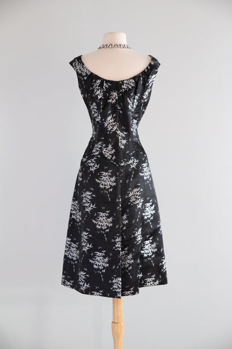 Gorgeous 1950's Chinese Silk Cocktail Dress With OTS Neckline / M