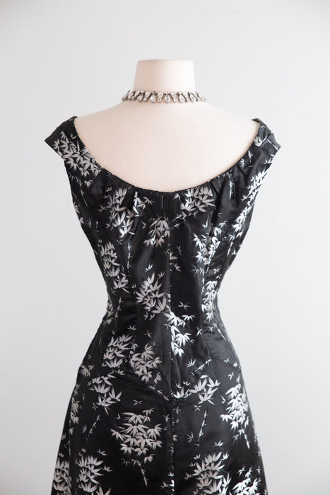 Gorgeous 1950's Chinese Silk Cocktail Dress With OTS Neckline / M