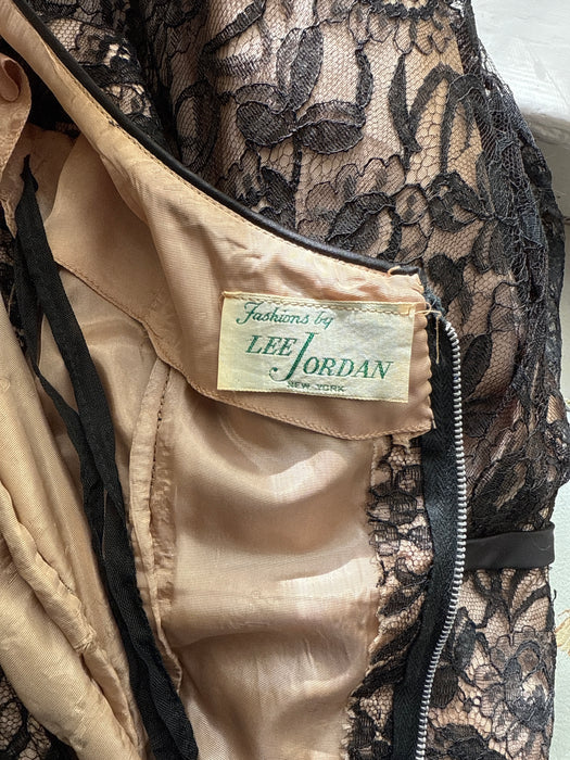 Iconic Late 1950's Black Hourglass Illusion Lace Mermaid Dress By Lee Jordan / XS