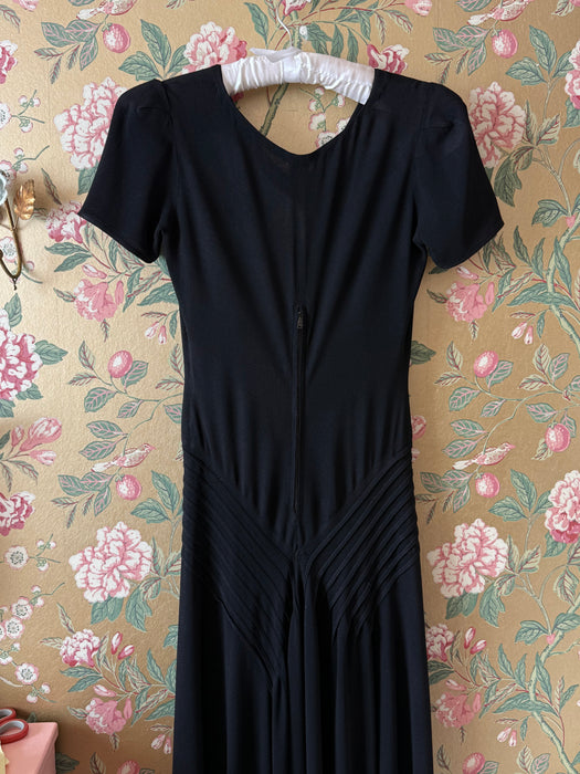 Vintage 1930's FOGA Rayon Crepe Black Evening Gown / SM