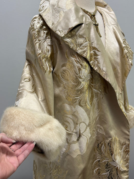 Spectacular 1950's Mr. Blackwell Custom Gold Brocade Evening Coat With Mink Cuffs. / SM