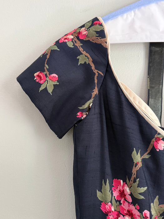 Rare 1950's Howard Greer Silk Cherry Blossom Cocktail Dress / SM