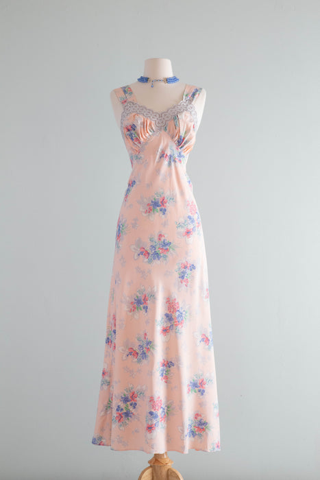 Beautiful 1930's Cold Rayon Bias Cut Floral Print Slip Dress / SM Xtabay Vintage Beautiful 1930's Cold Rayon Bias Cut Floral Print Slip Dress / SM Xtabay Vintage