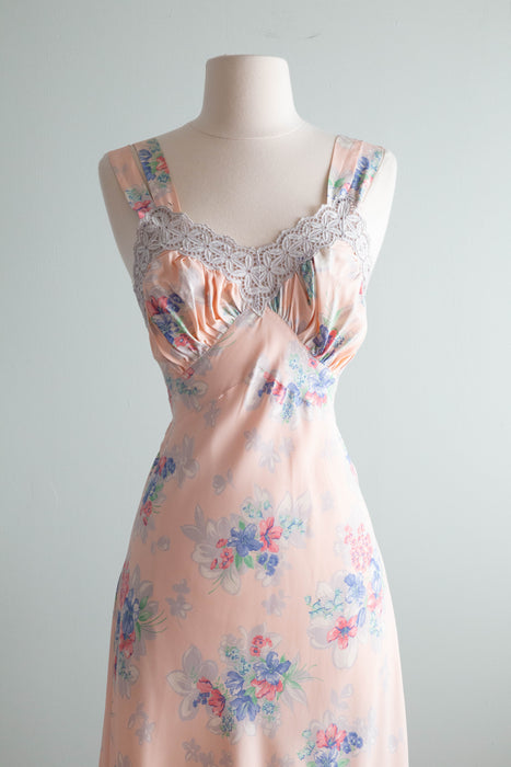 Beautiful 1930's Cold Rayon Bias Cut Floral Print Slip Dress / SM