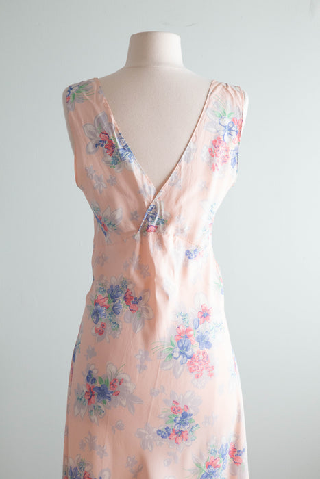 Beautiful 1930's Cold Rayon Bias Cut Floral Print Slip Dress / SM