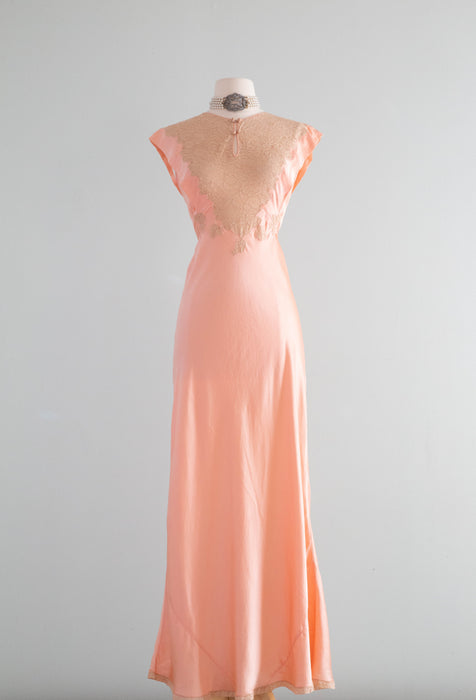 Gorgeous Old Hollywood 1930's Peach Silk Charmeuse Bias Cut Slip Dress Xtabay Vintage Gorgeous Old Hollywood 1930's Peach Silk Charmeuse Bias Cut Slip Dress Xtabay Vintage