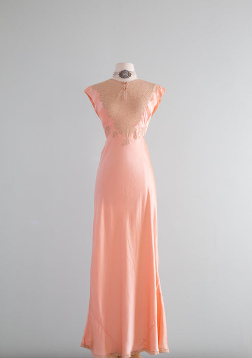 Gorgeous Old Hollywood 1930's Peach Silk Charmeuse Bias Cut Slip Dress Xtabay Vintage Gorgeous Old Hollywood 1930's Peach Silk Charmeuse Bias Cut Slip Dress Xtabay Vintage