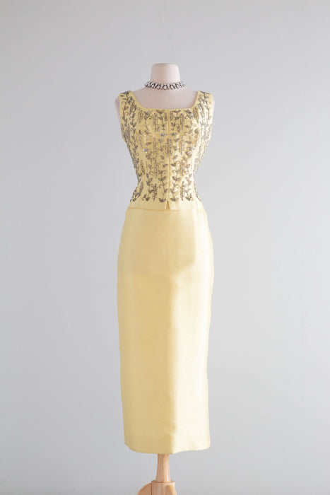 silk shantung dress Stunning 1960's Buttercup Yellow Shantung Silk Evening Dress With Bead – Xtabay Vintage