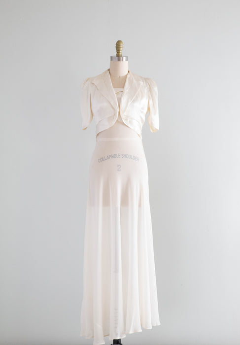 Old Hollywood Glamour 1930's Ivory Chiffon Bias Cut Evening Gown & Jac – Xtabay Vintage Old Hollywood Glamour 1930's Ivory Chiffon Bias Cut Evening Gown & Jac – Xtabay Vintage