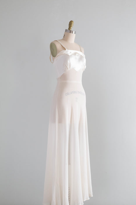 Old Hollywood Glamour 1930's Ivory Chiffon Bias Cut Evening Gown & Jacket / XS