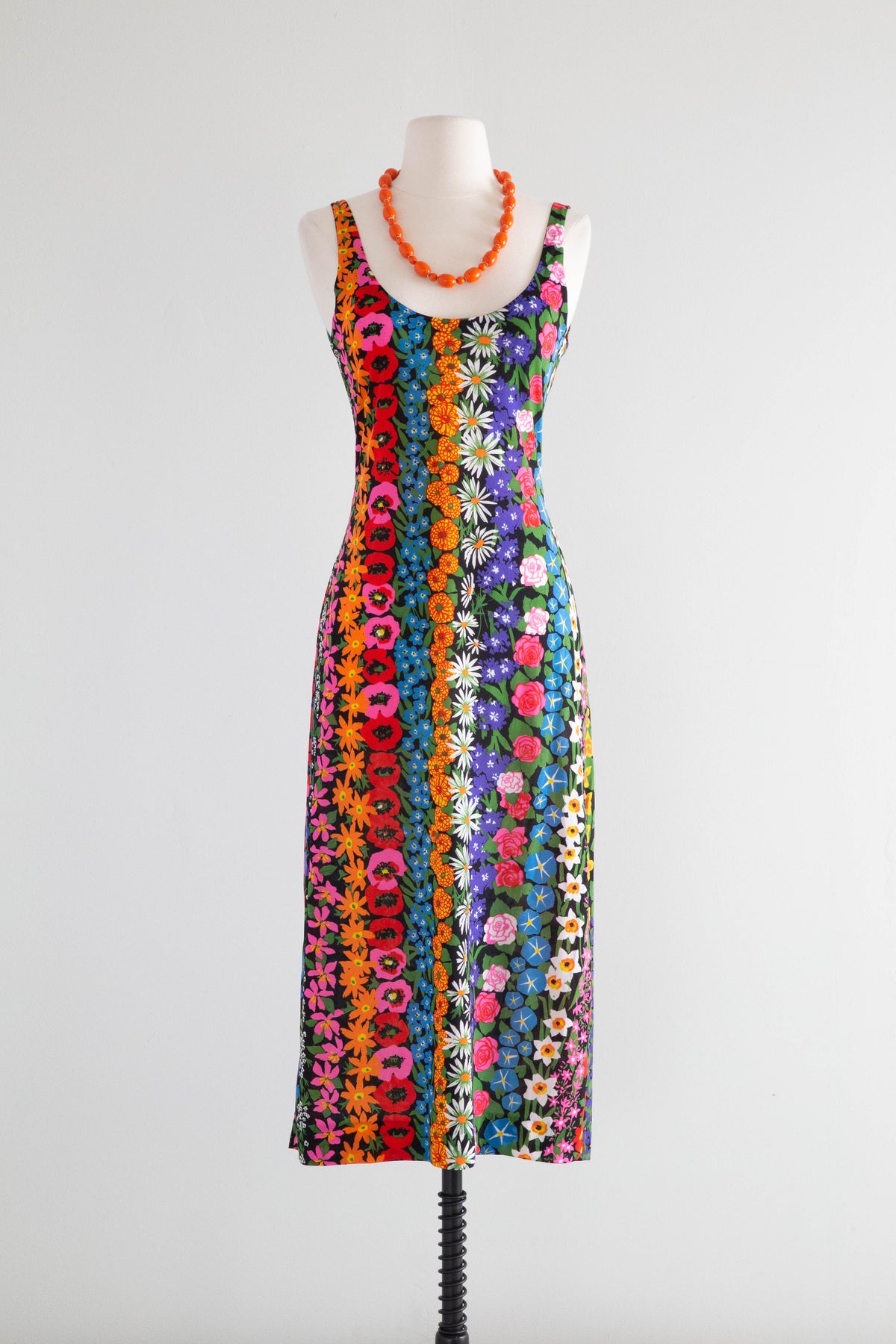 Rare 1970's KEN SCOTT Made in Italy Garden Print Midi Dress / SM