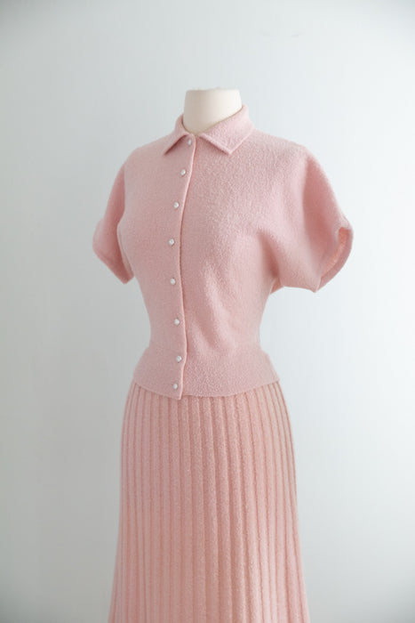 Fabulous 1950's Wool Chenille Knit Top & Skirt Set By A Cabot Original / M