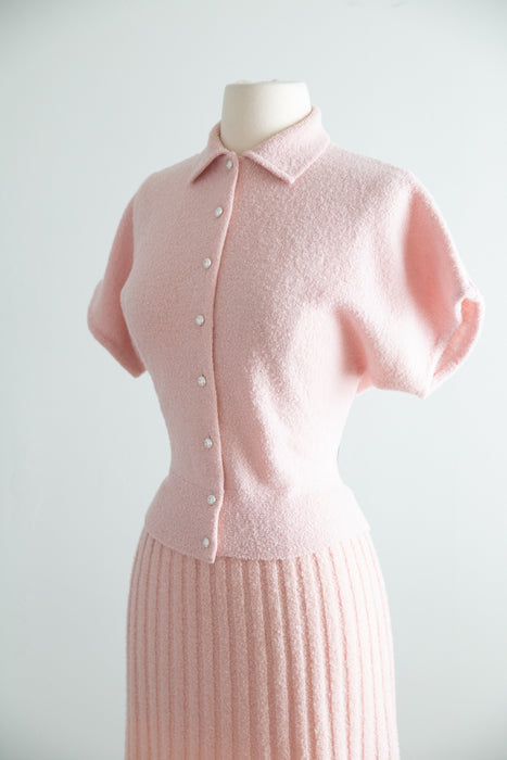 Fabulous 1950's Wool Chenille Knit Top & Skirt Set By A Cabot Original / M