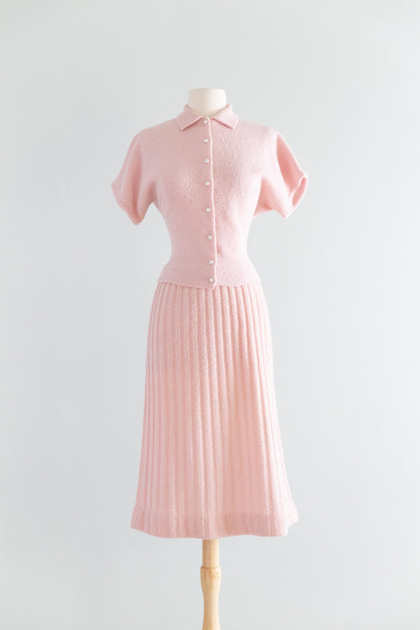 Fabulous 1950's Wool Chenille Knit Top & Skirt Set By A Cabot Original / M