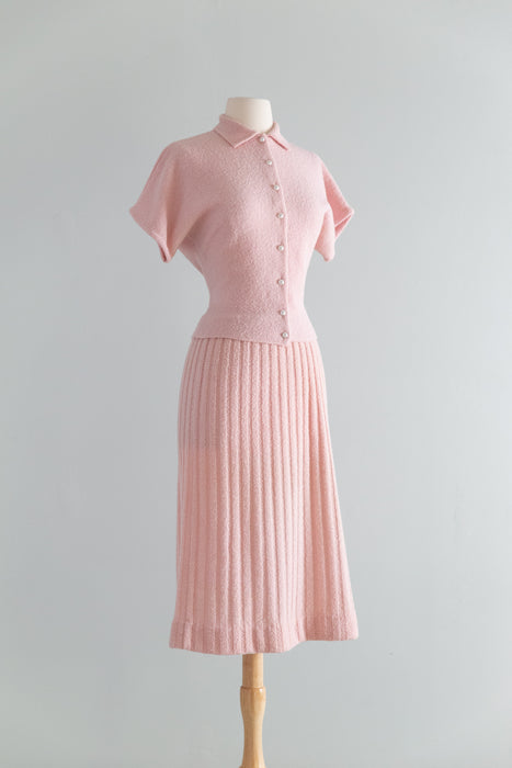 Fabulous 1950's Wool Chenille Knit Top & Skirt Set By A Cabot Original / M