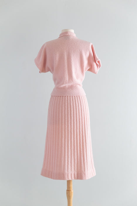 Fabulous 1950's Wool Chenille Knit Top & Skirt Set By A Cabot Original / M