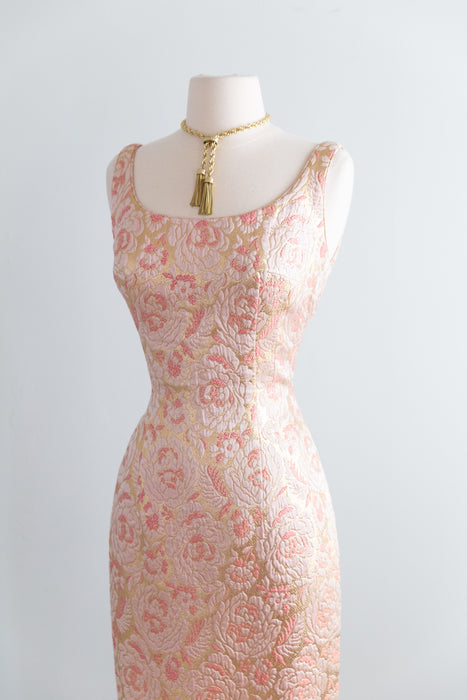 Glamorous 1960's Pink & Gold Brocade Evening Gown By Mr. Blackwell / SM