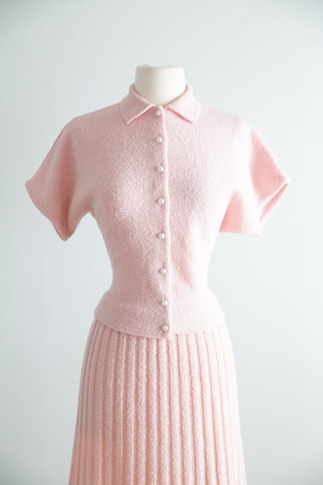 Fabulous 1950's Wool Chenille Knit Top & Skirt Set By A Cabot Original / M
