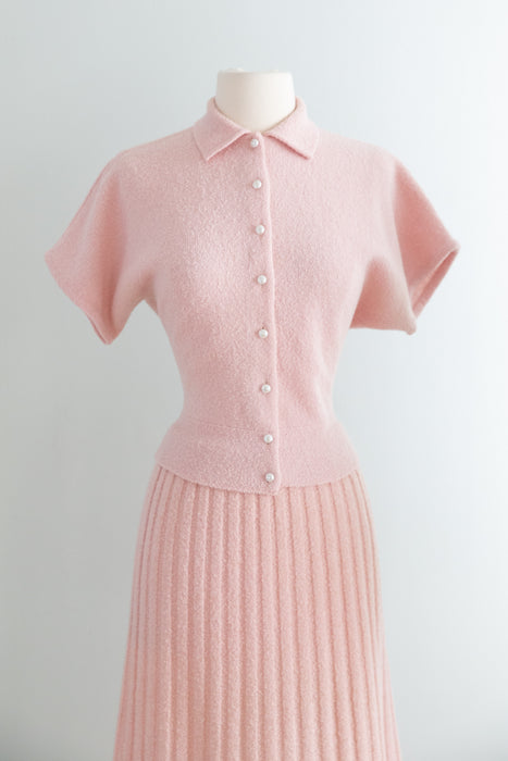 Fabulous 1950's Wool Chenille Knit Top & Skirt Set By A Cabot Original / M