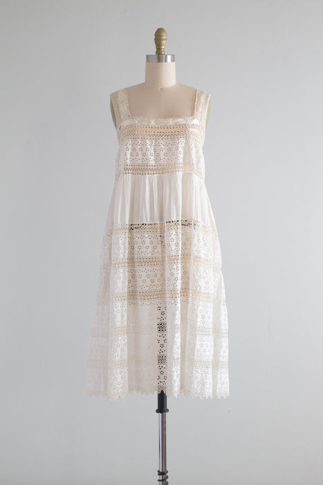 Ethereal Antique Edwardian Cotton Eyelet Lace Slip Dress / XS – Xtabay Vintage