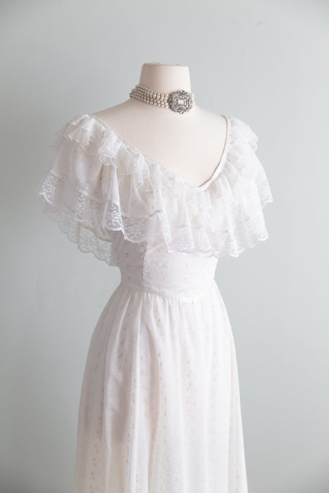 Romantic Vintage 1970's Gunne Sax Cotton Voile Wedding Dress / M