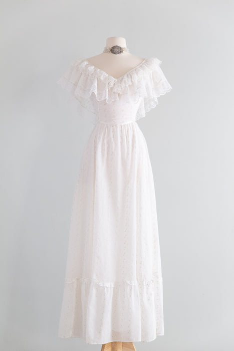 Romantic Vintage 1970's Gunne Sax Cotton Voile Wedding Dress / M