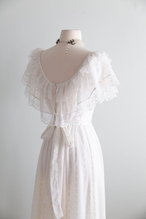 Romantic Vintage 1970's Gunne Sax Cotton Voile Wedding Dress / M