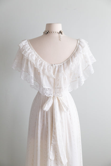 Romantic Vintage 1970's Gunne Sax Cotton Voile Wedding Dress / M