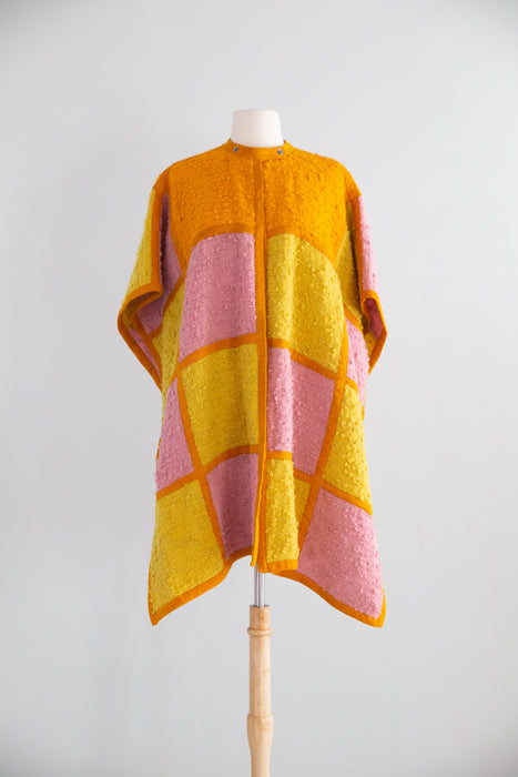 RARE 1960's Bonnie Cashin SILLS Color Block Wool & Suede Poncho / OSFM