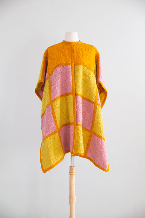 RARE 1960's Bonnie Cashin SILLS Color Block Wool & Suede Poncho / OSFM
