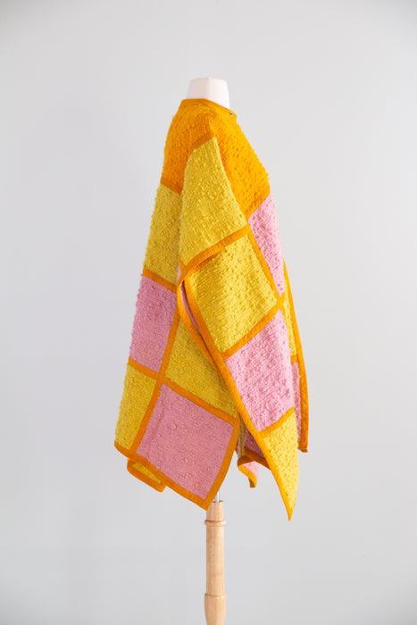 RARE 1960's Bonnie Cashin SILLS Color Block Wool & Suede Poncho / OSFM
